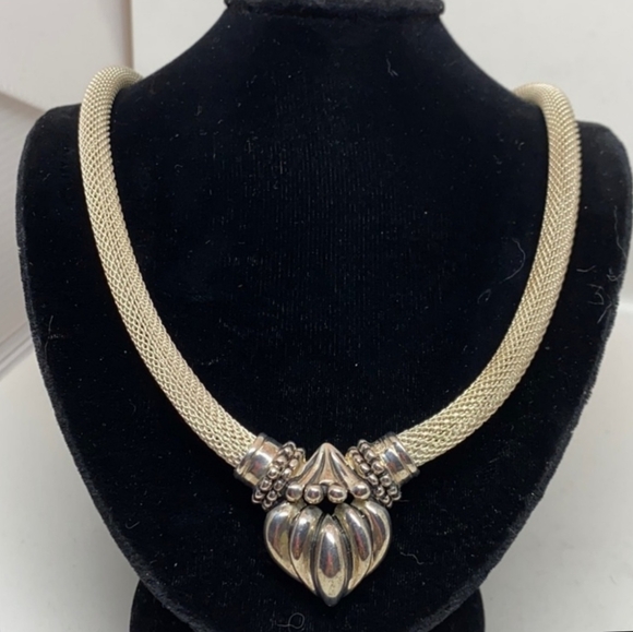Joseph Esposito Vintage Sterling Heart Mesh Necklace - Picture 1 of 10
